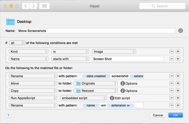 applescript hazel timing size -noodlesoft